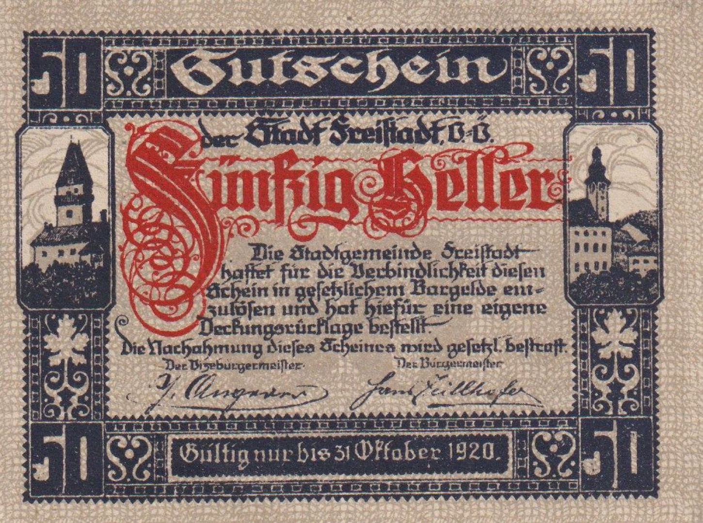 Freistadt 50 heller 1920