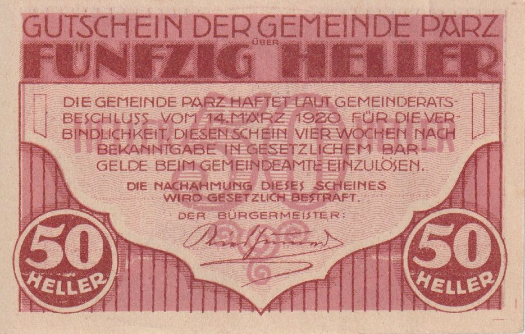 Parz 50 heller 1920