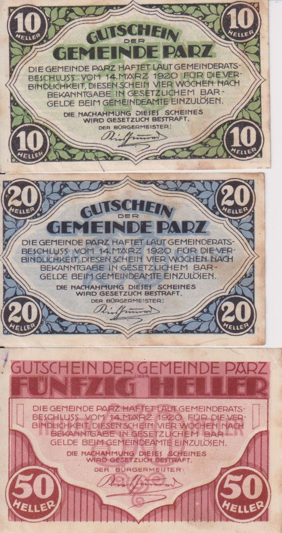 Parz 10,20,50 heller 1920