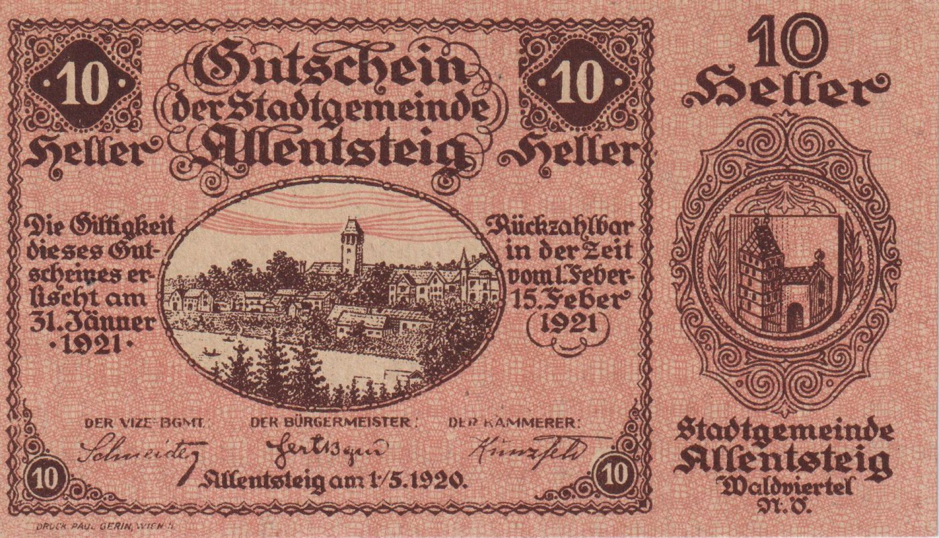 Allentsteig 10 heller 1920
