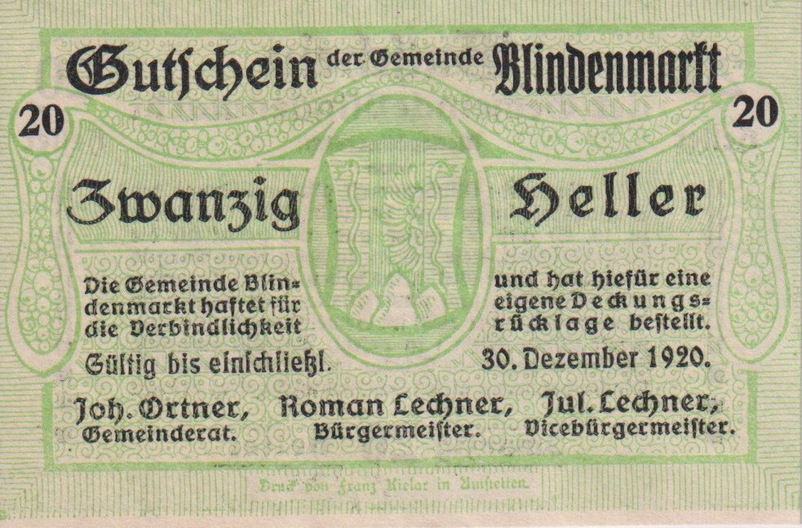 Blindenmarkt 20 heller 1920