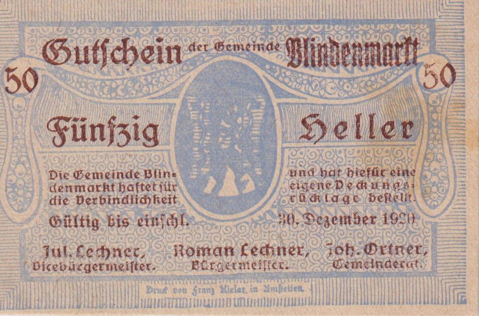 Blindenmarkt 50 heller 1920