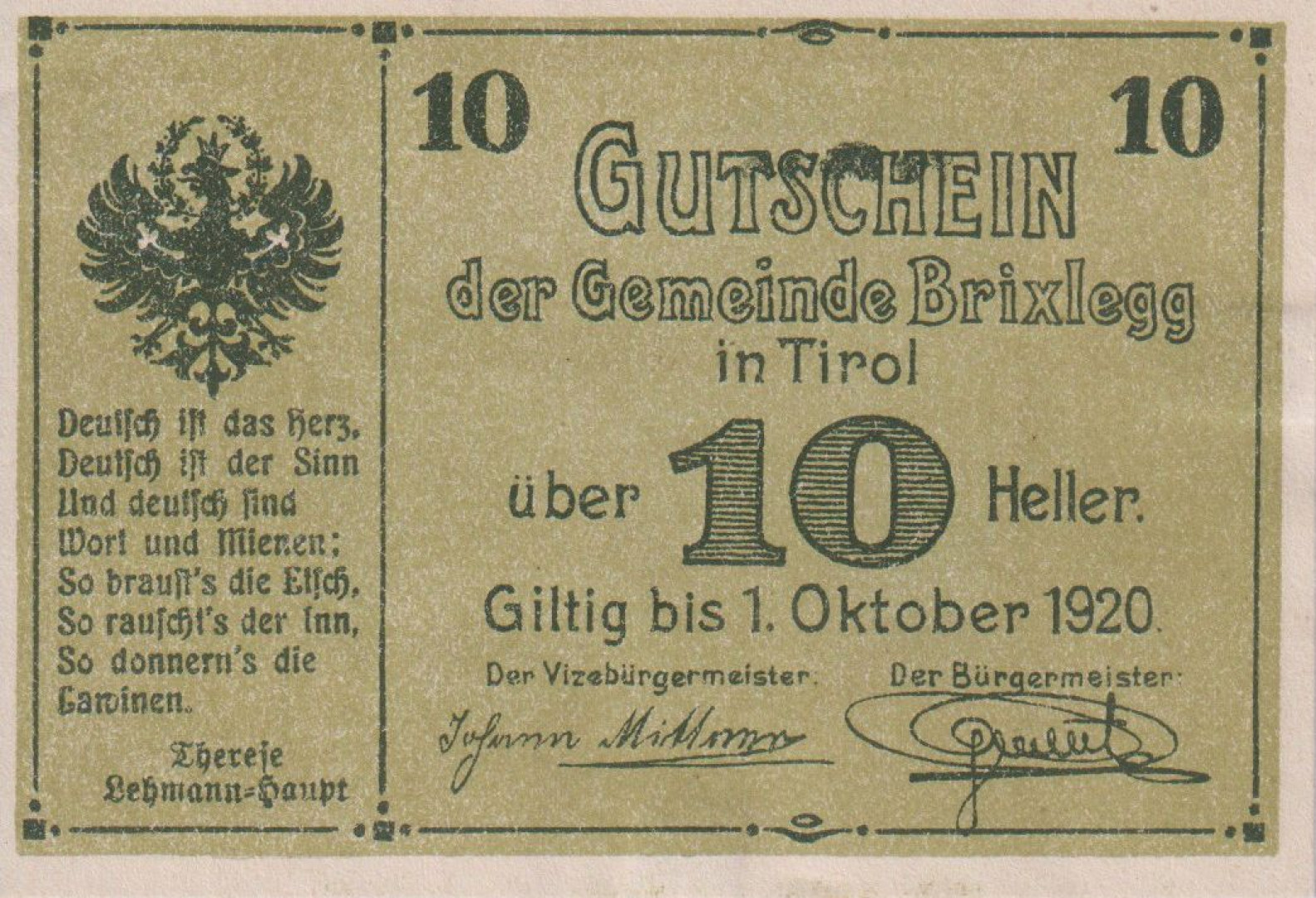 Brixlegg in Tirol 10 heller 1920