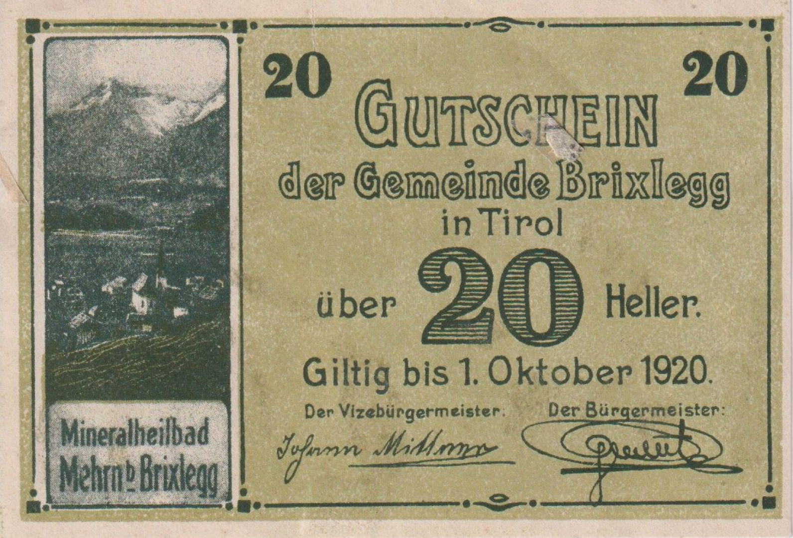 Brixlegg in Tirol 20 heller 1920
