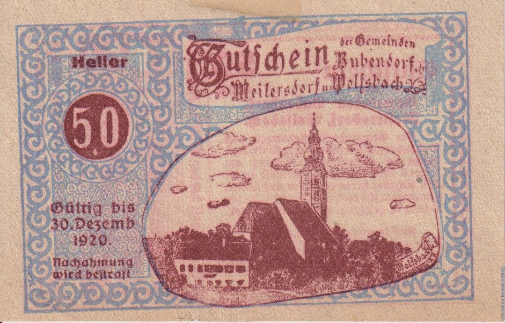 Bubendorf Meilersdorf W. 50 heller 1920