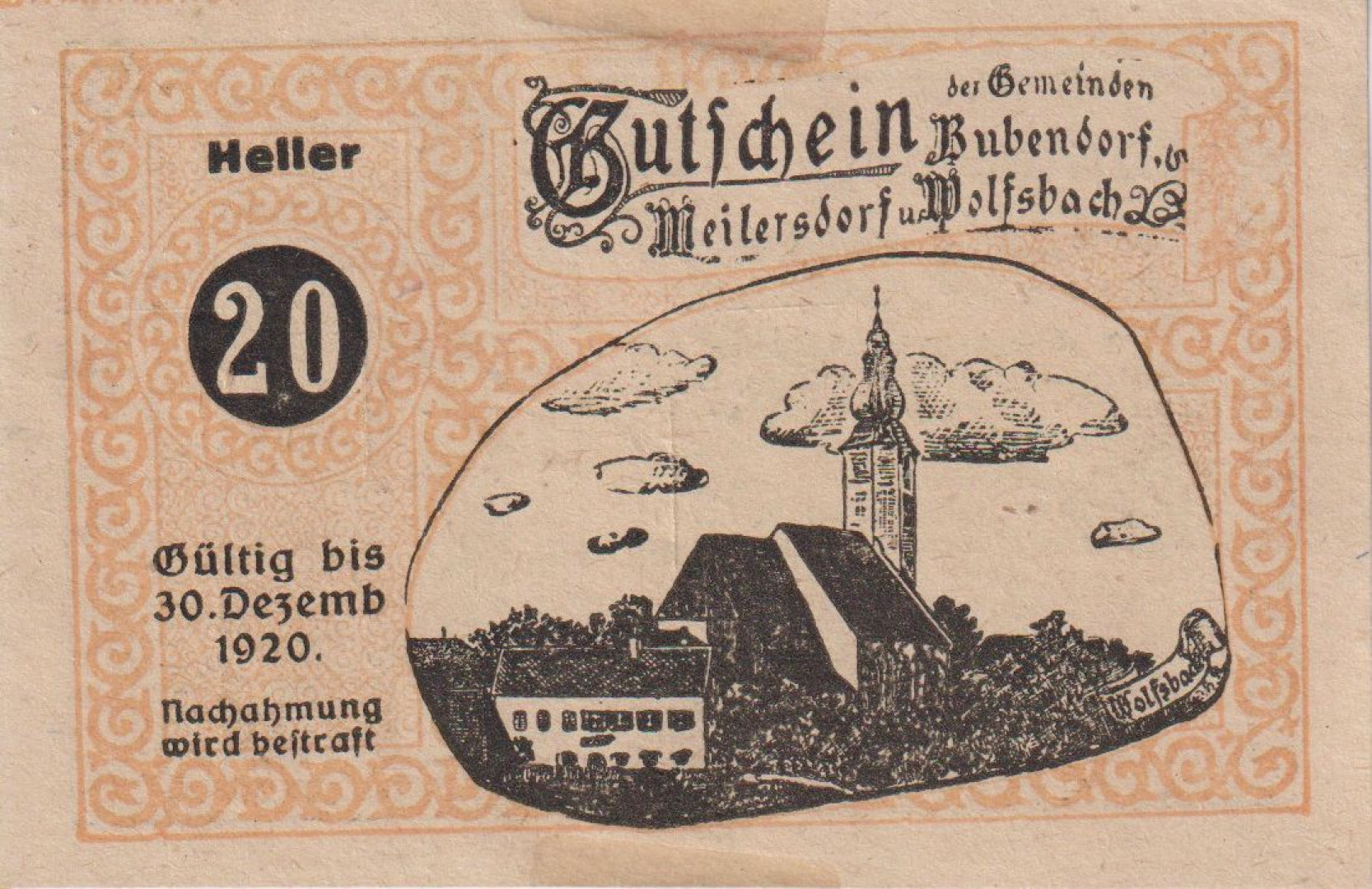 Bubendorf Meilersdorf W. 20 heller 1920