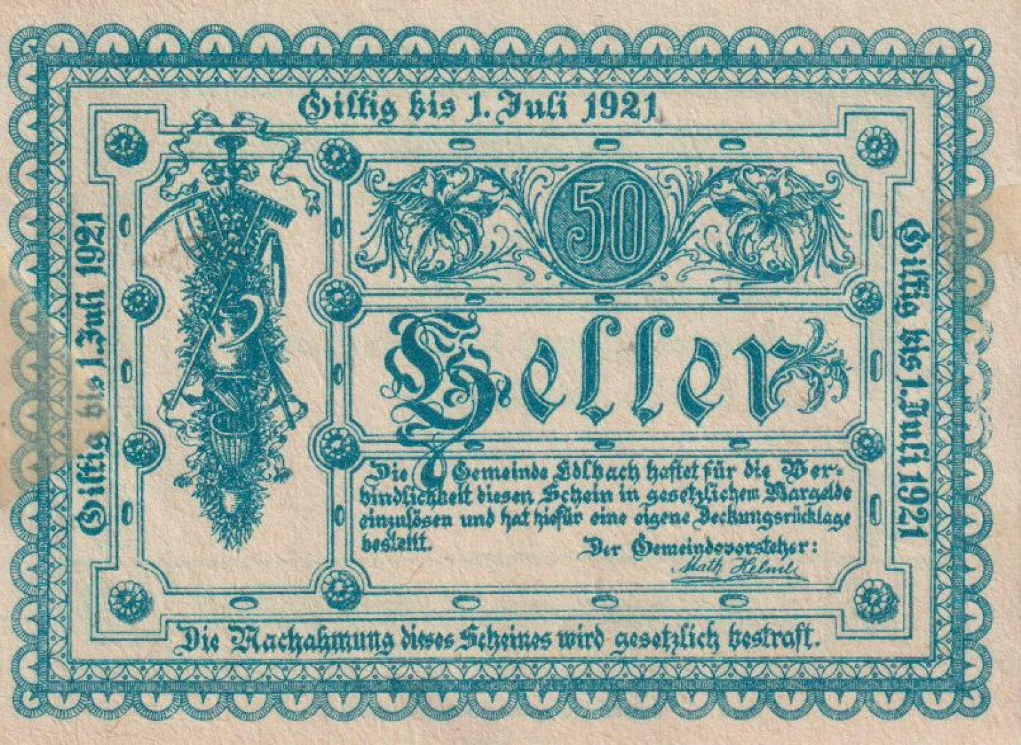Edlbach 50 heller 1920