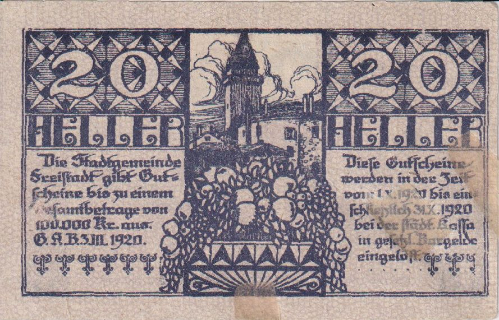 Freistadt 20 heller 1920