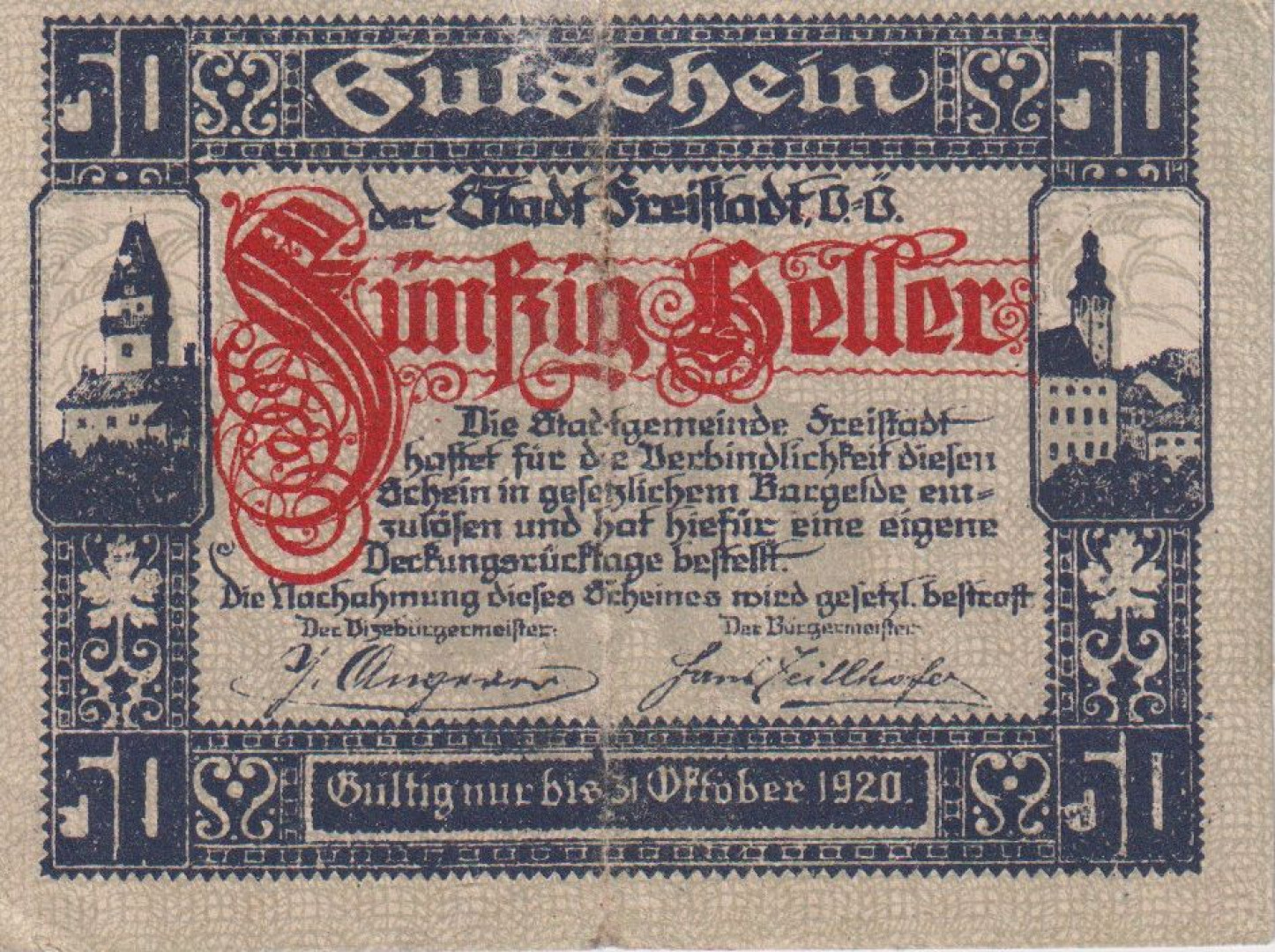 Freistadt 50 heller 1920