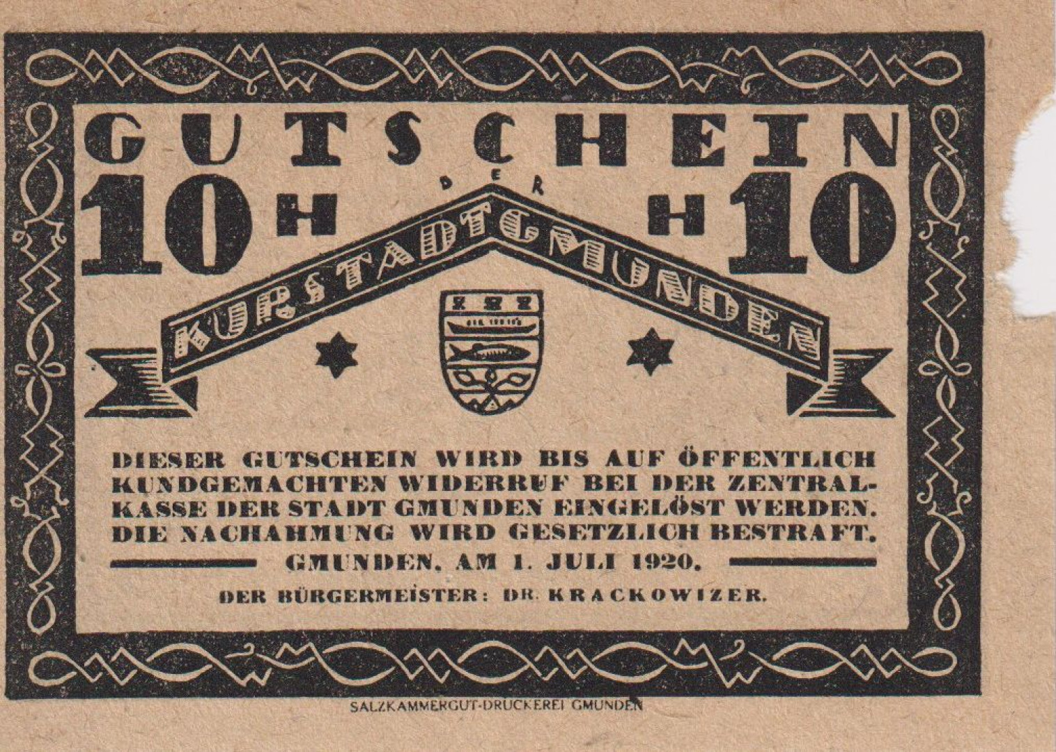 Gmunden 10 heller 1920