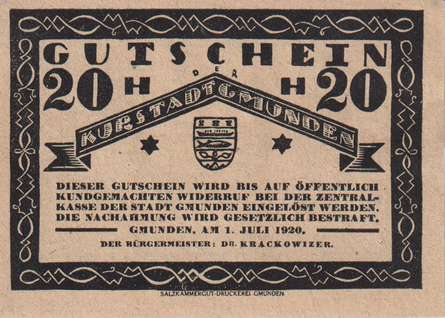 Gmunden 20 heller 1920