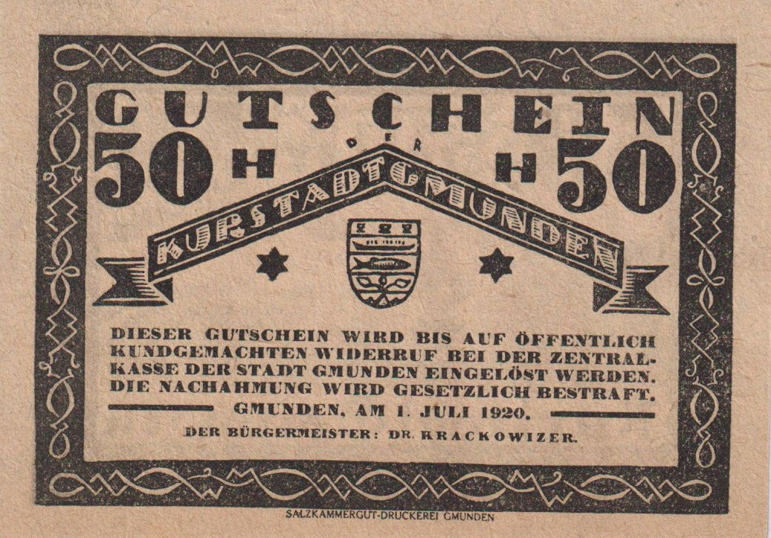 Gmunden 50 heller 1920