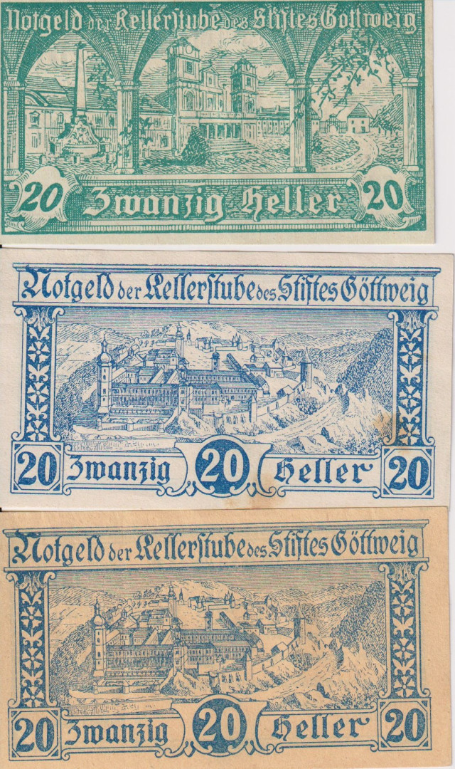 Göttweig 20,20,20 heller 1920 változatok