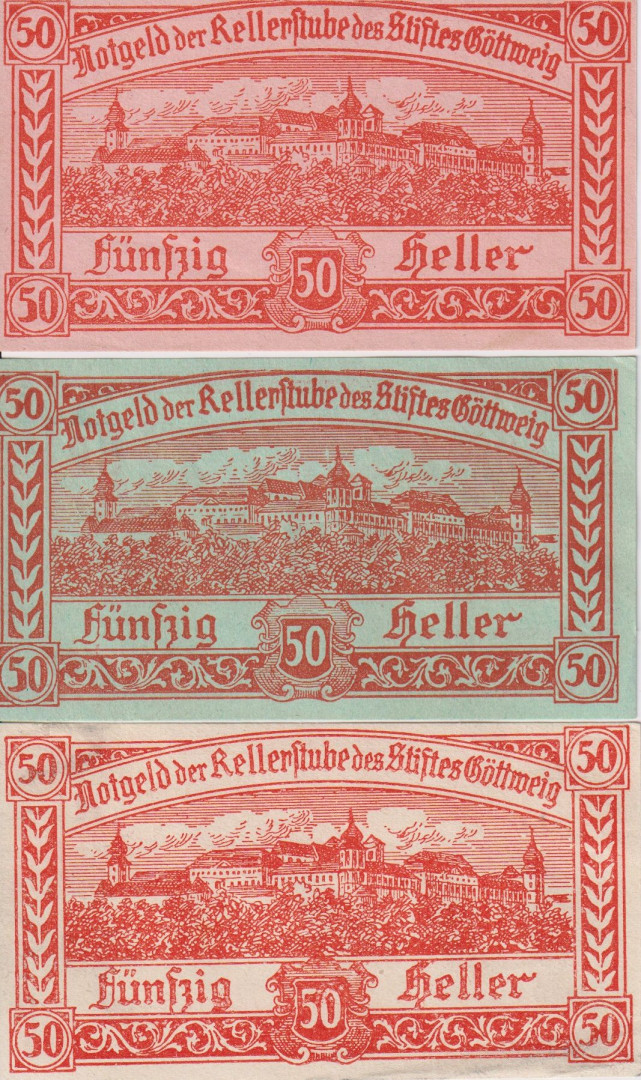 Göttweig 50,50,50 heller 1920 változatok