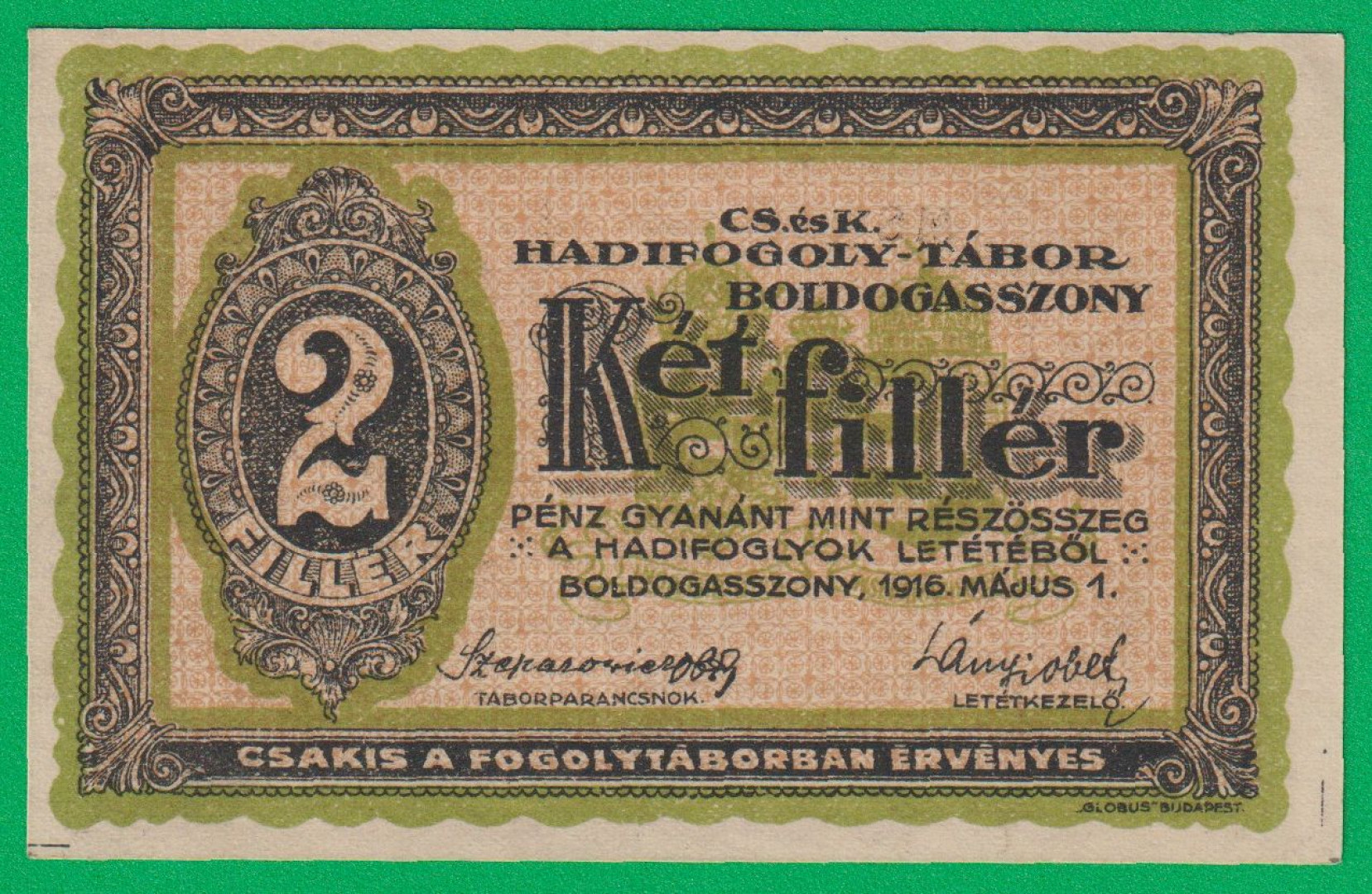 Boldogasszony 2 fillér 1916. MS 54-0788 hadifogolytábor