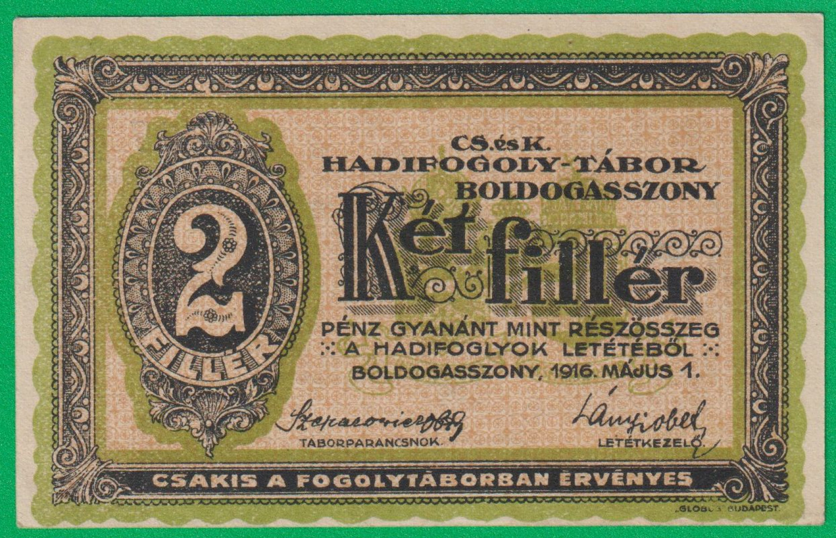 Boldogasszony 2 fillér 1916. 38-0417 hadifogolytábor