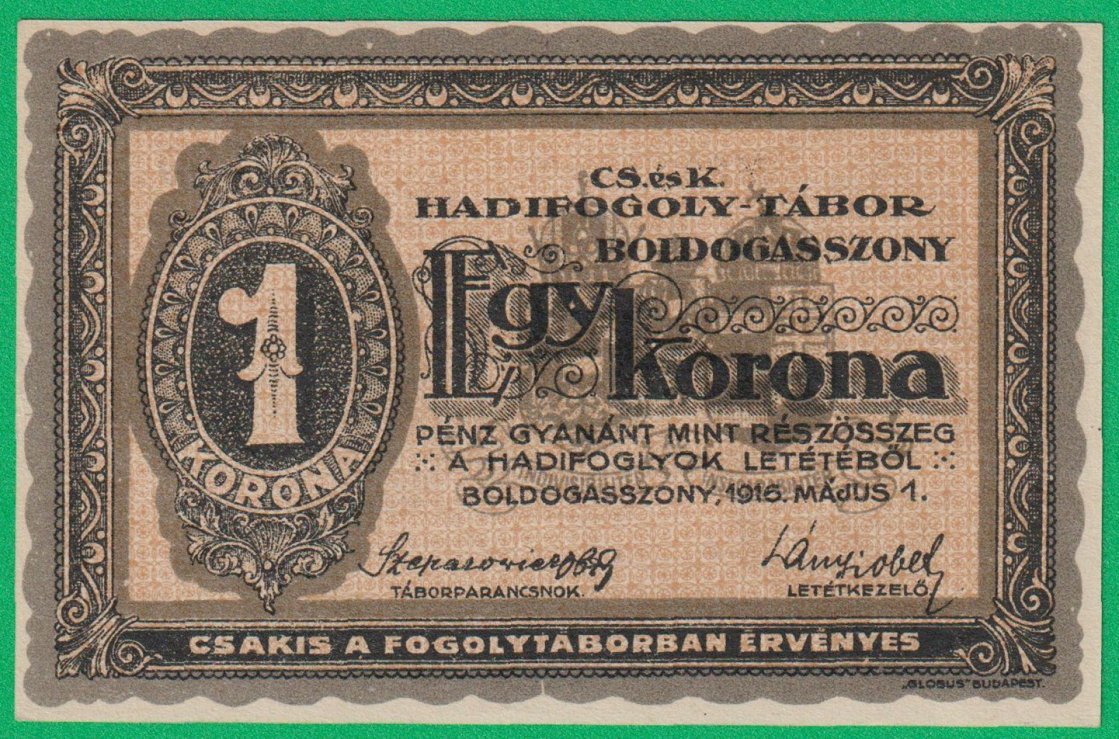 Boldogasszony 1 korona 1916. MS 39-0390 hadifogolytábor