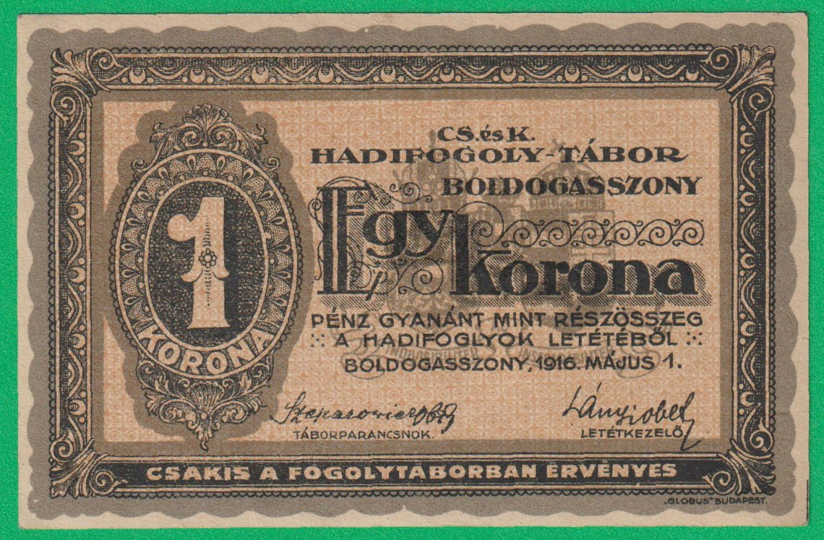 Boldogasszony 1 korona 1916. 36-0780 hadifogolytábor