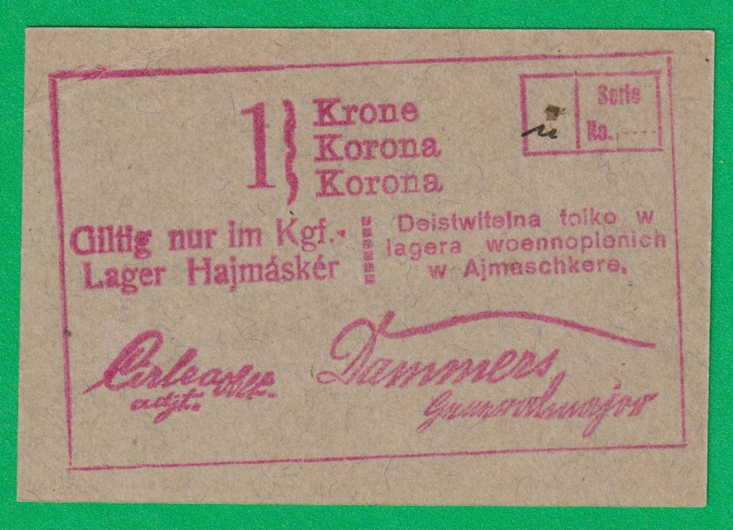 Hajmáskér 1 korona hadifogolytábor