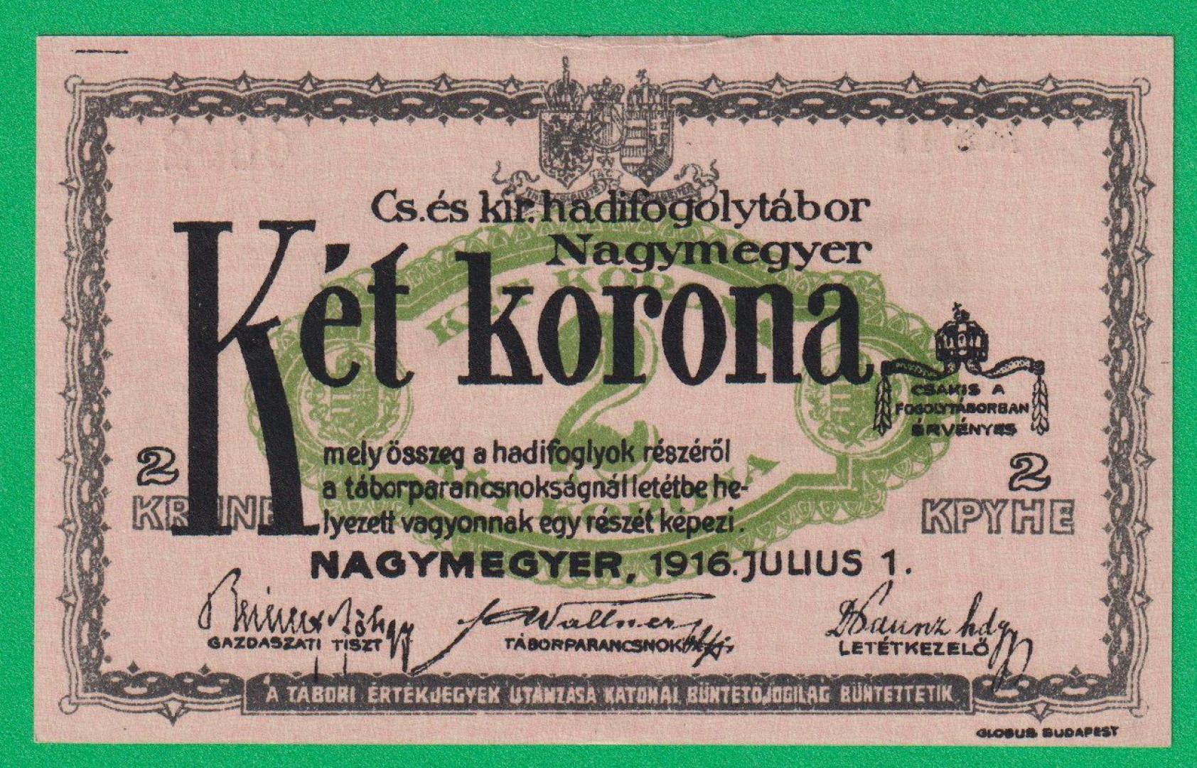Nagymegyer 2 korona 1916. MS 11.-0802 hadifogolytábor