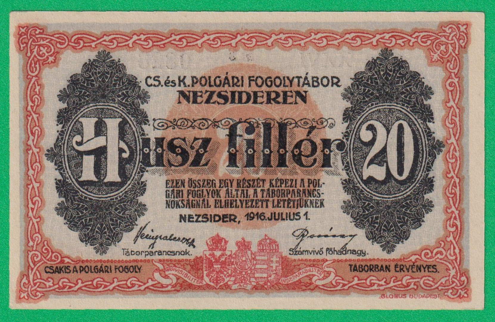 Nezsider 20 fillér 1916. XXVI. MS.-0828 hadifogolytábor