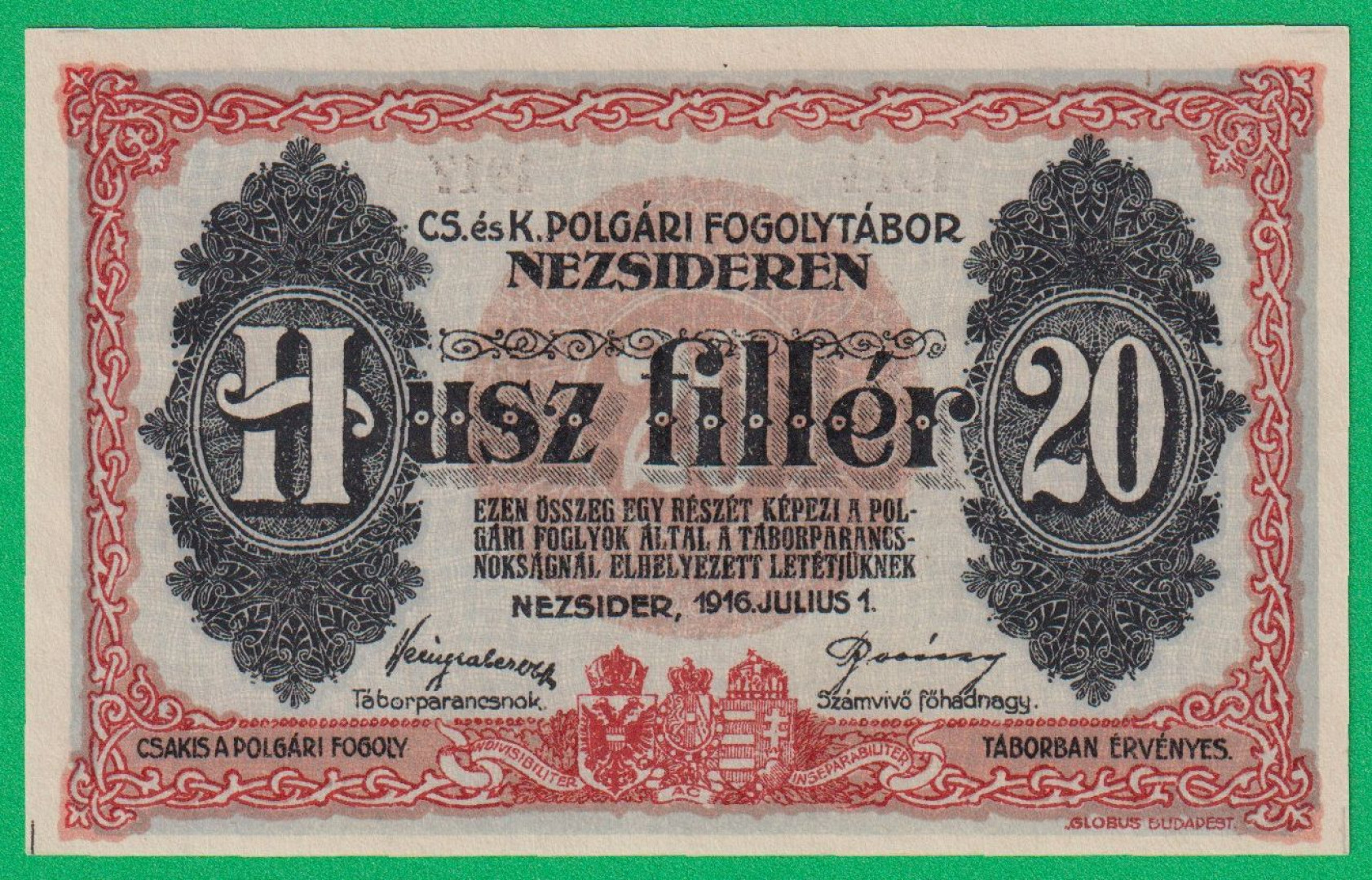 Nezsider 20 fillér 1916. 1914-1917 hadifogolytábor
