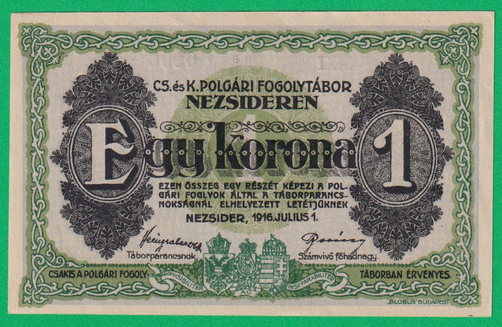 Nezsider 1 korona 1916. XXI. MS.-0906 hadifogolytábor