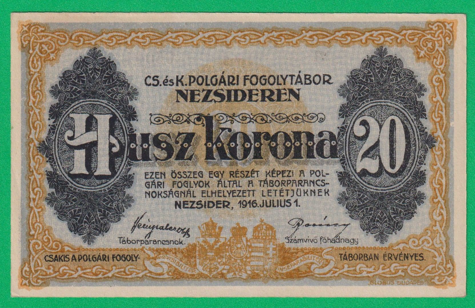 Nezsider 20 korona 1916. VI. MS.-0500 hadifogolytábor