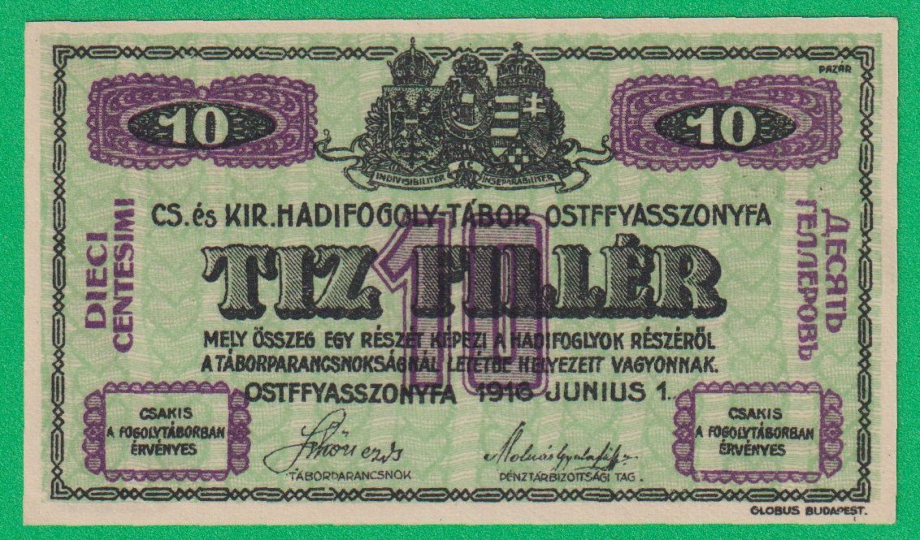 Ostffyasszonyfa 10 fillér 1916. MS 42.-0568 hadifogolytábor