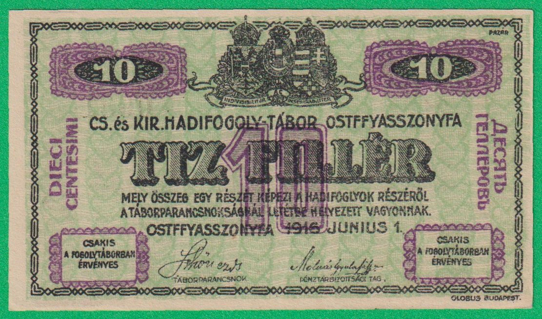 Ostffyasszonyfa 10 fillér 1916. 24.-0931 hadifogolytábor