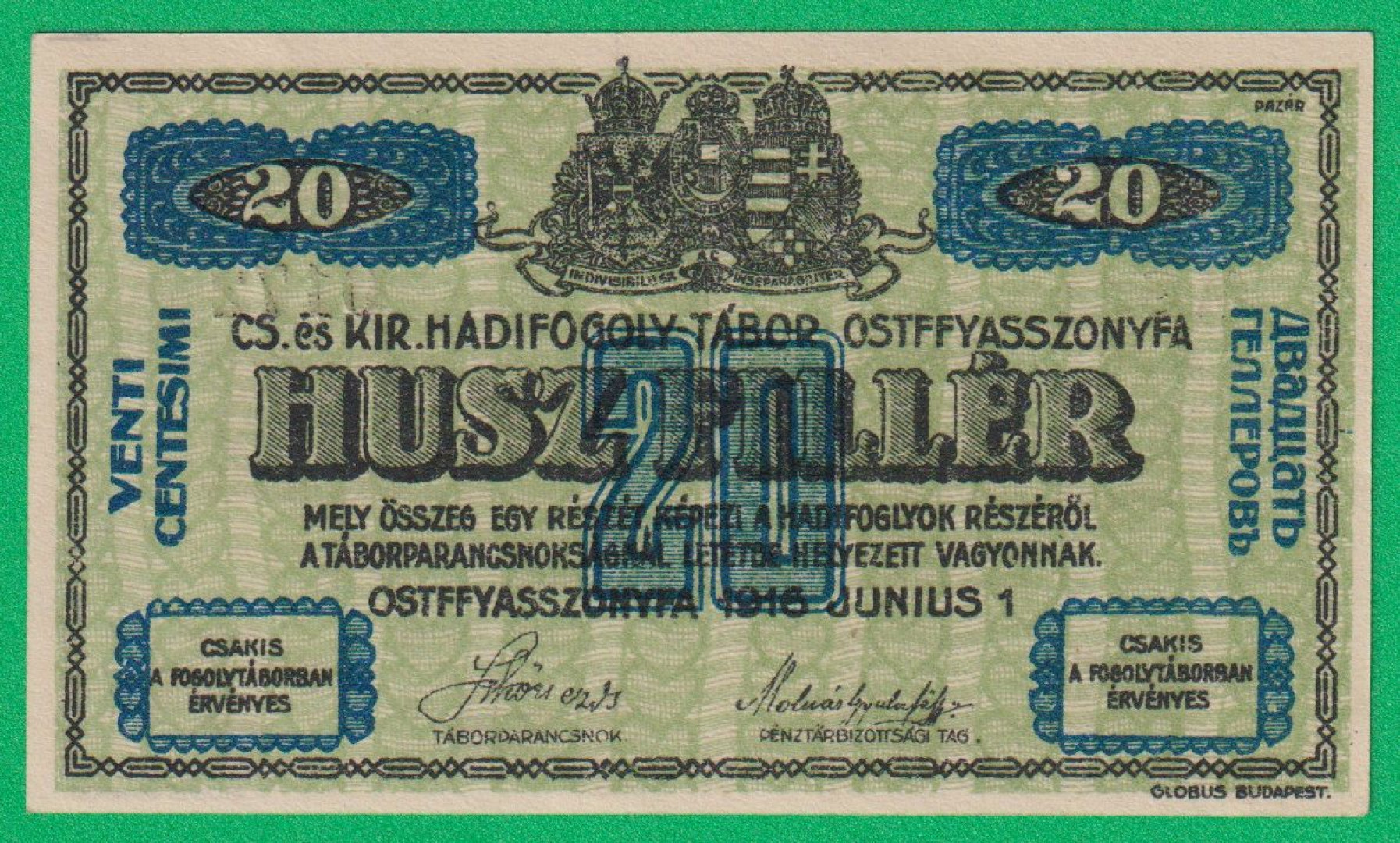 Ostffyasszonyfa 20 fillér 1916. MS 34.-0172 hadifogolytábor