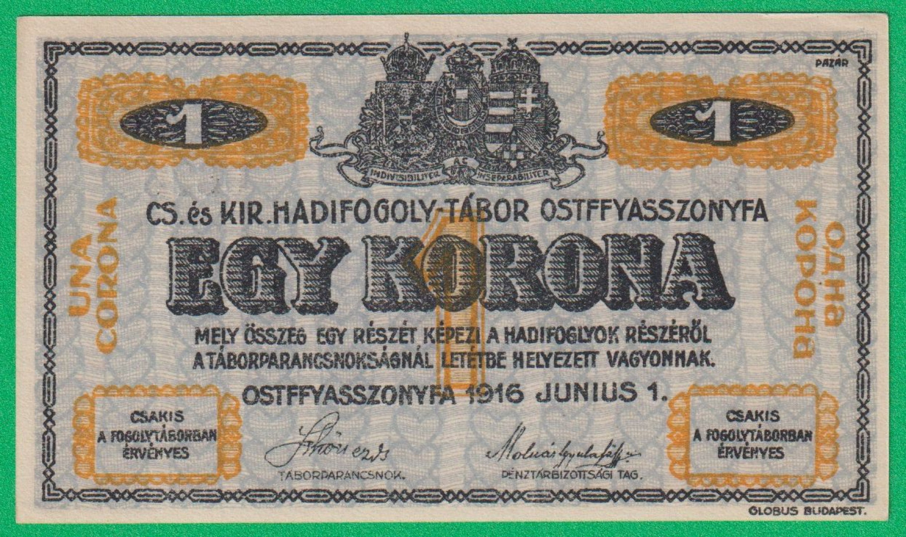 Ostffyasszonyfa 1 korona 1916. 22.-0676 hadifogolytábor