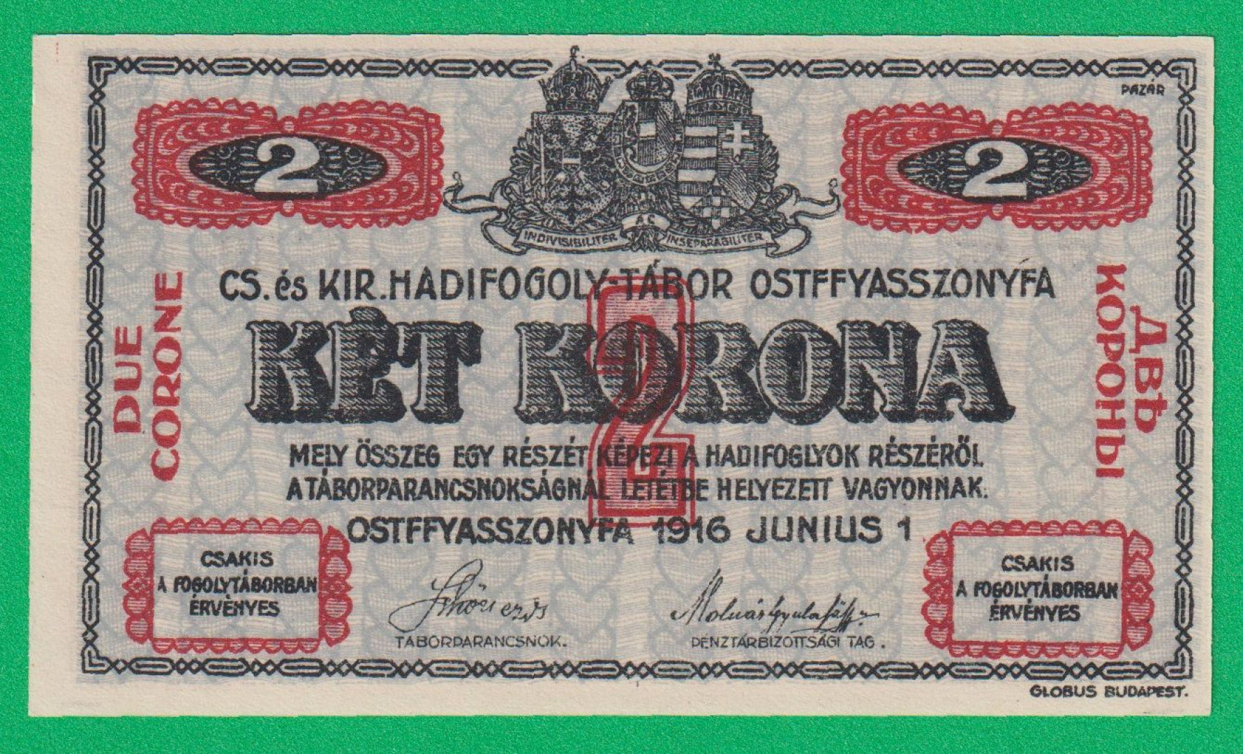 Ostffyasszonyfa 2 korona 1916. MS 25.-0439 hadifogolytábor