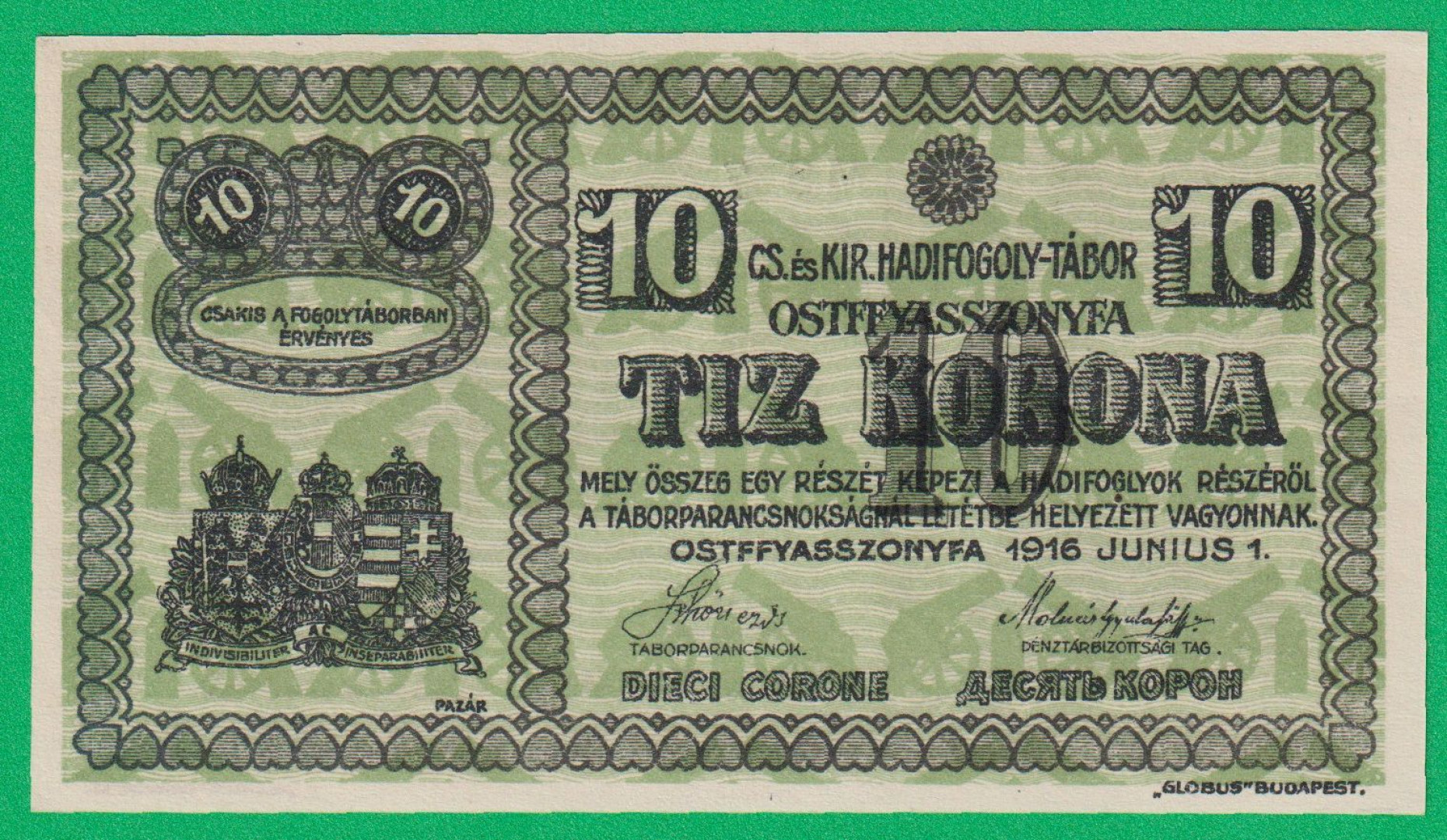Ostffyasszonyfa 10 korona 1916. MS 7.-0796 hadifogolytábor