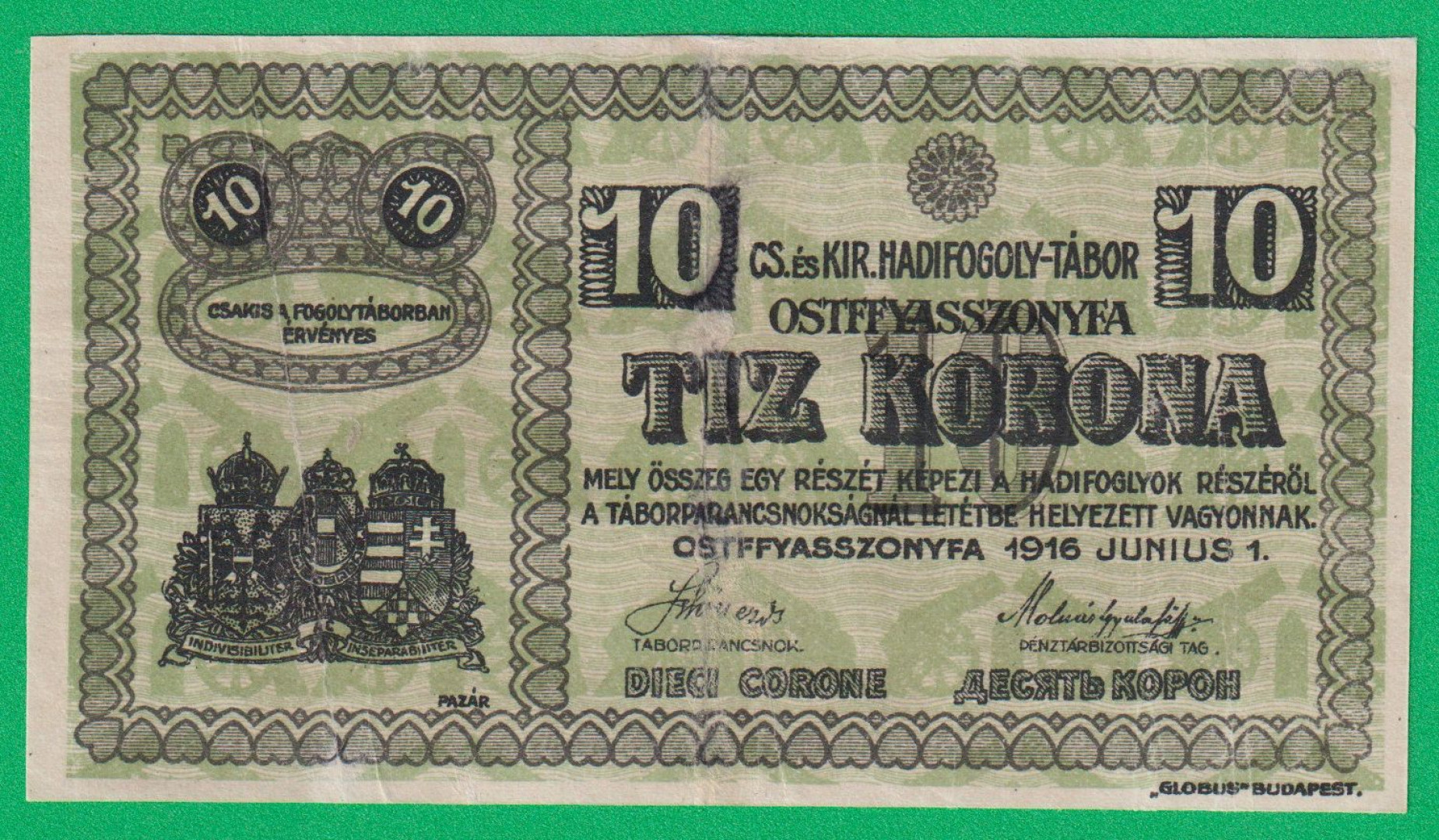 Ostffyasszonyfa 10 korona 1916. 3.-0075 hadifogolytábor