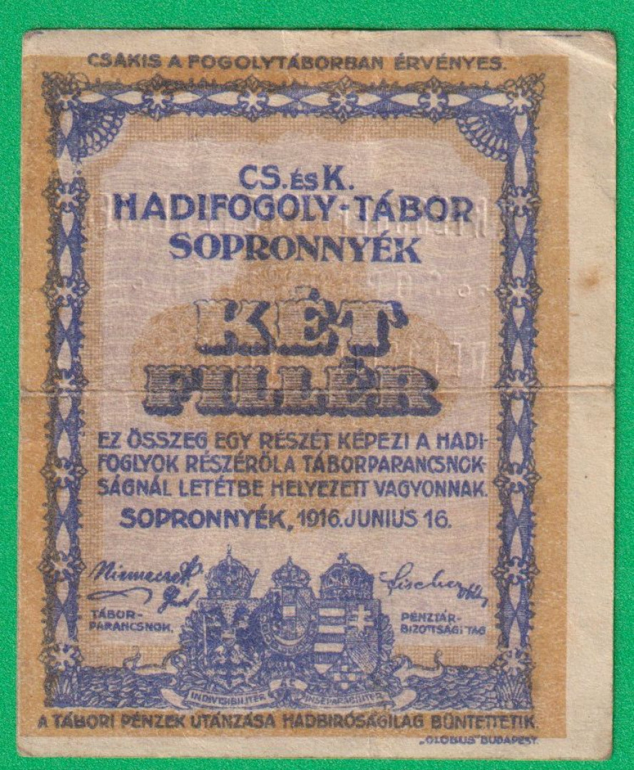 Sopronnyék 2 fillér 1916. 3-0807 hadifogolytábor