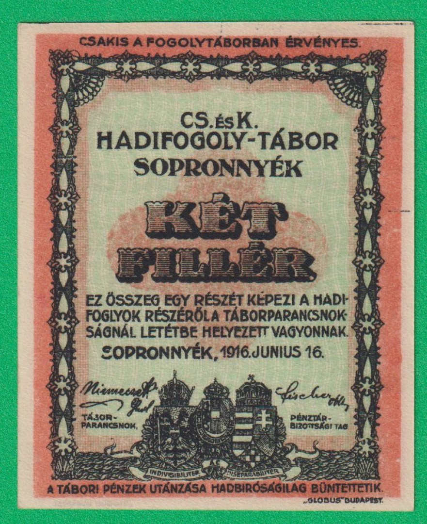Sopronnyék 2 fillér 1916. MS 4-0148 hadifogolytábor R!