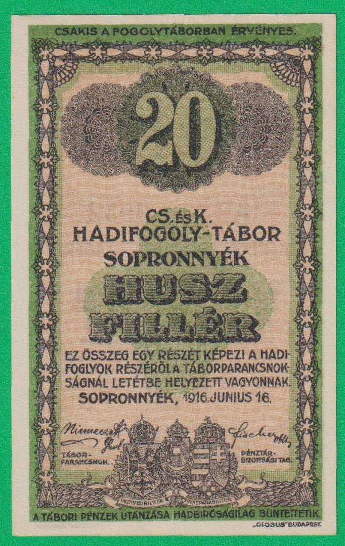 Sopronnyék 20 fillér 1916. 3-0952 hadifogolytábor
