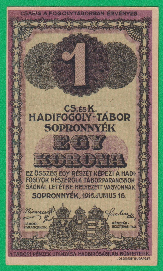 Sopronnyék 1 korona 1916. XXII.-0482 hadifogolytábor