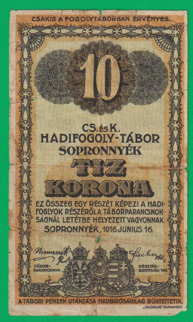 Sopronnyék 10 korona 1916. 4.-0488 hadifogolytábor