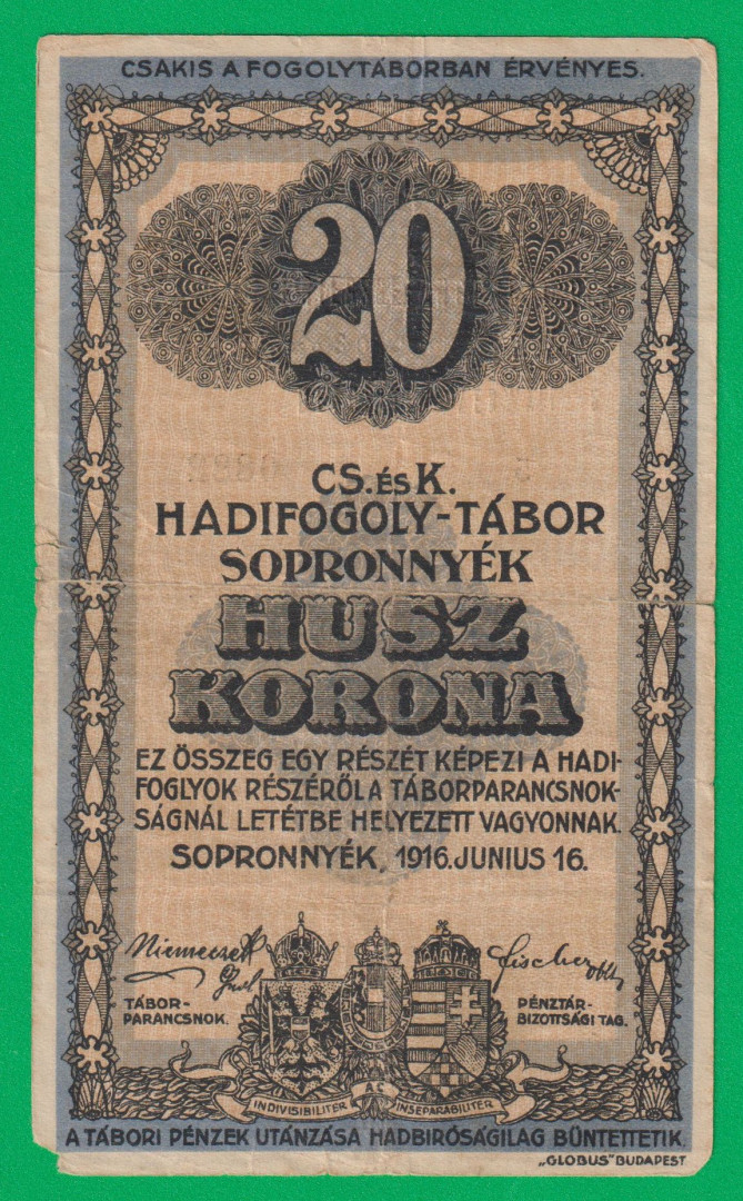 Sopronnyék 20 korona 1916. 5.-0882 hadifogolytábor