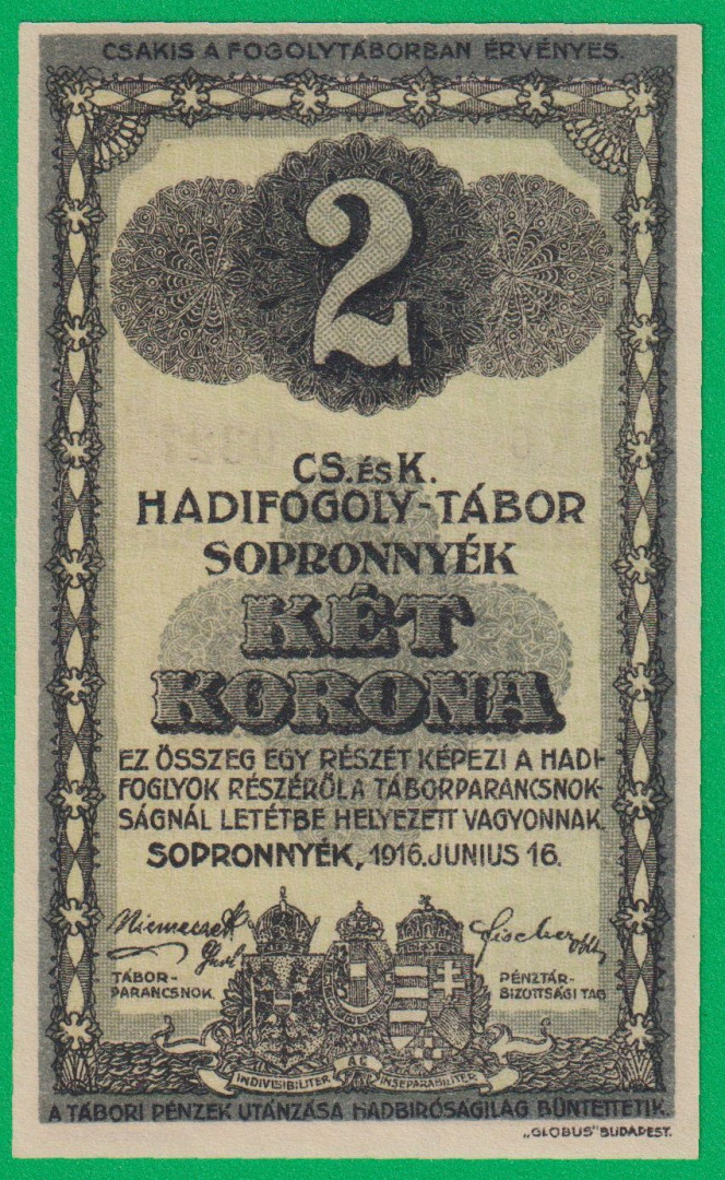 Sopronnyék 2 korona 1916. 6.-0327 hadifogolytábor