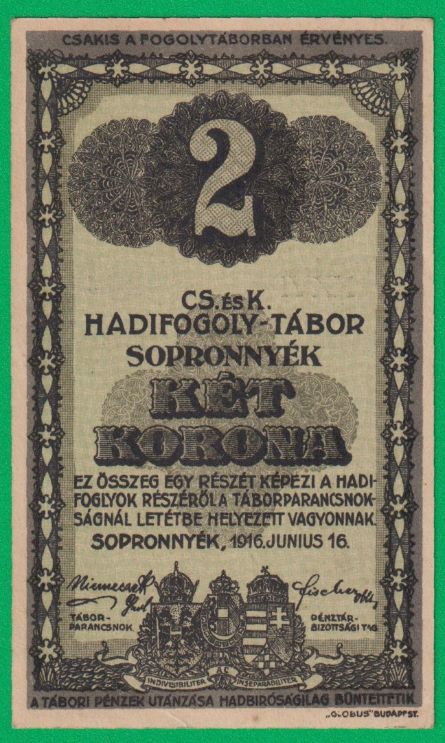 Sopronnyék 2 korona 1916. XXVI.-0203 hadifogolytábor