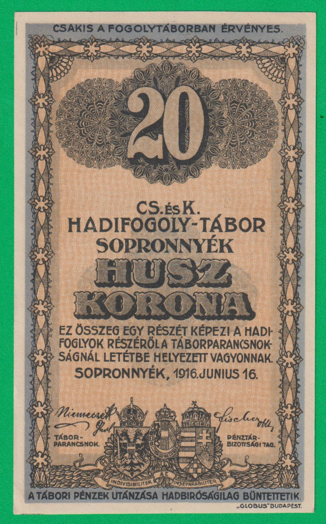 Sopronnyék 20 korona 1916. 2.-0431 hadifogolytábor