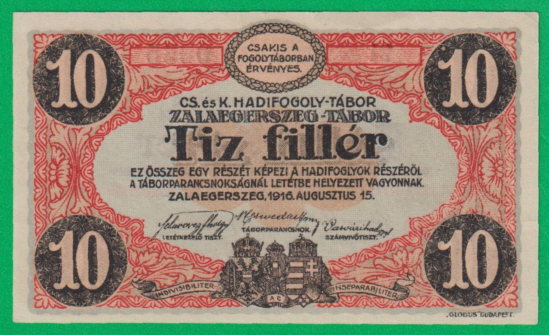 Zalaegerszeg 10 fillér 1916. 21.-0035 hadifogolytábor