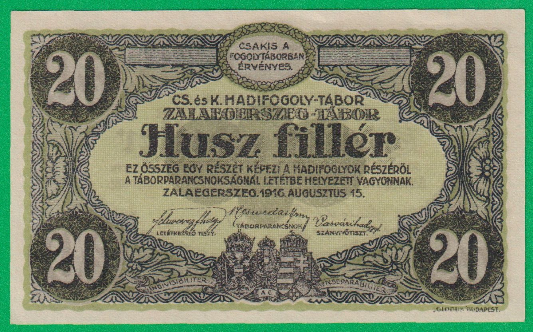 Zalaegerszeg 20 fillér 1916. MS 41.-0319 hadifogolytábor