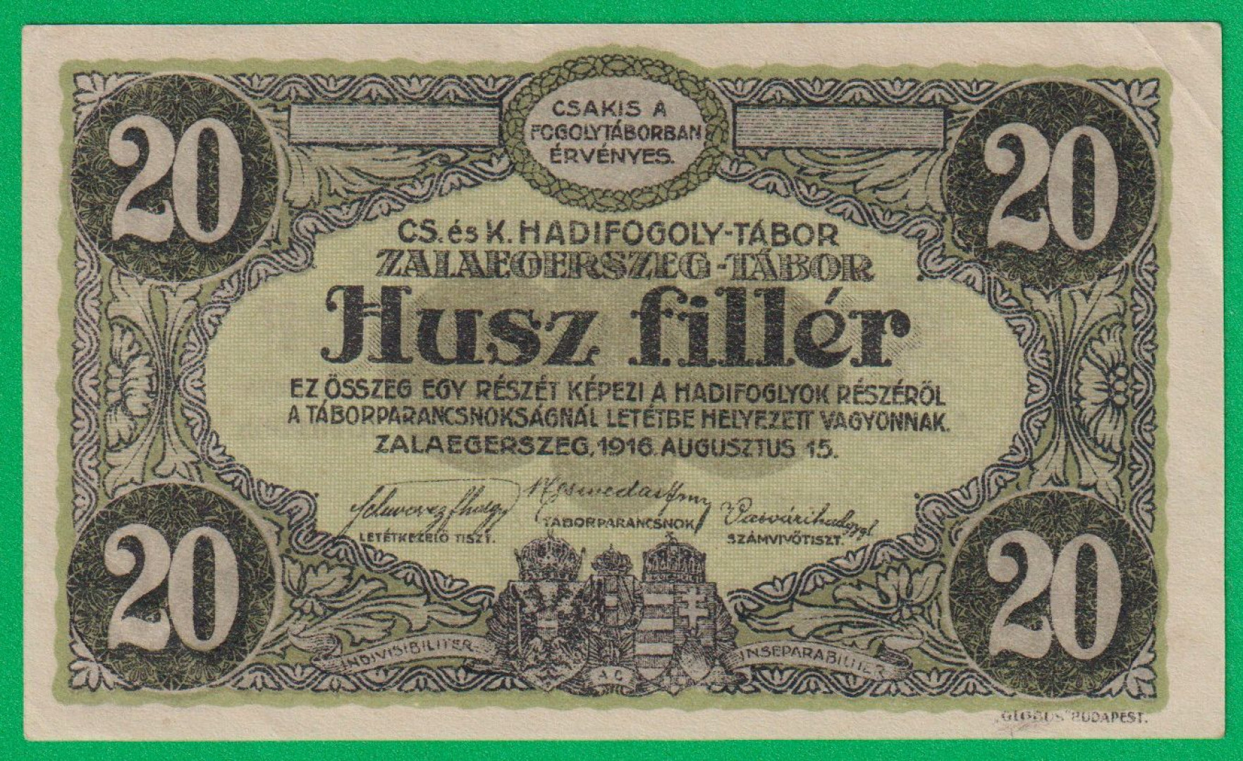 Zalaegerszeg 20 fillér 1916. 30.-0836 hadifogolytábor