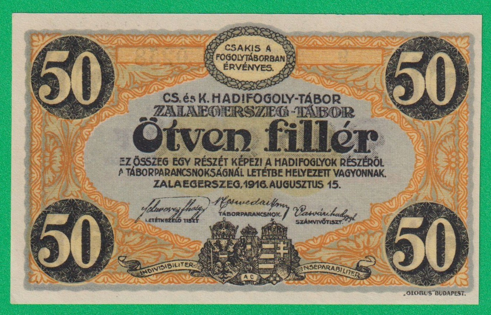 Zalaegerszeg 50 fillér 1916. 9.-0258 hadifogolytábor