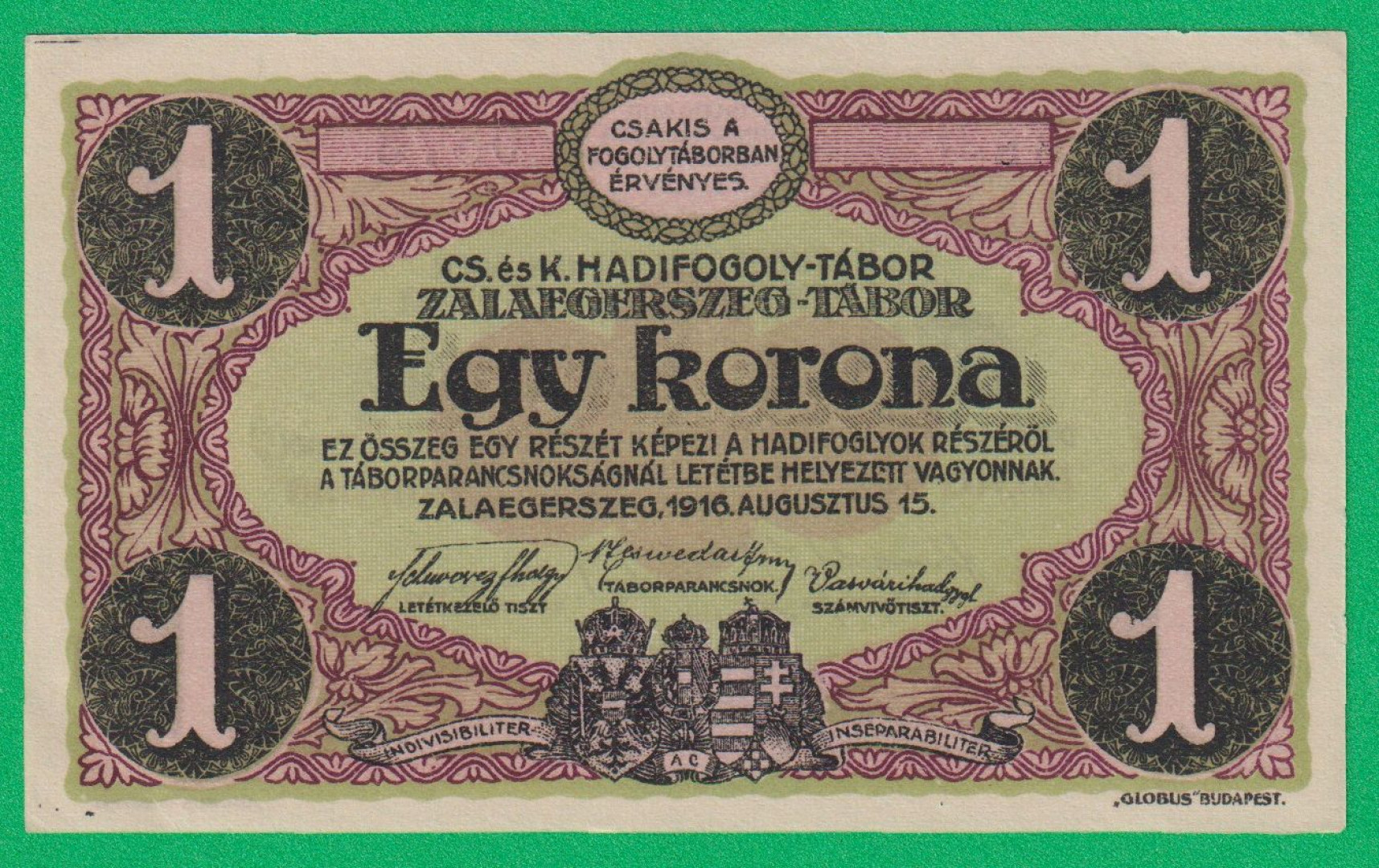 Zalaegerszeg 1 korona 1916. MS 21.-0873 hadifogolytábor