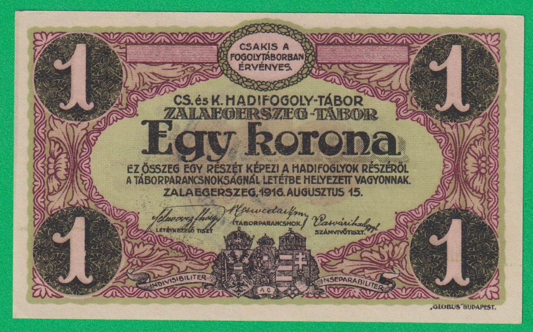 Zalaegerszeg 1 korona 1916. 5.-0736 hadifogolytábor bélyegzett